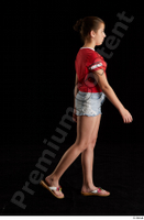  Ruby  1 dressed flip flop jeans shorts red t shirt side view walking whole body 0005.jpg